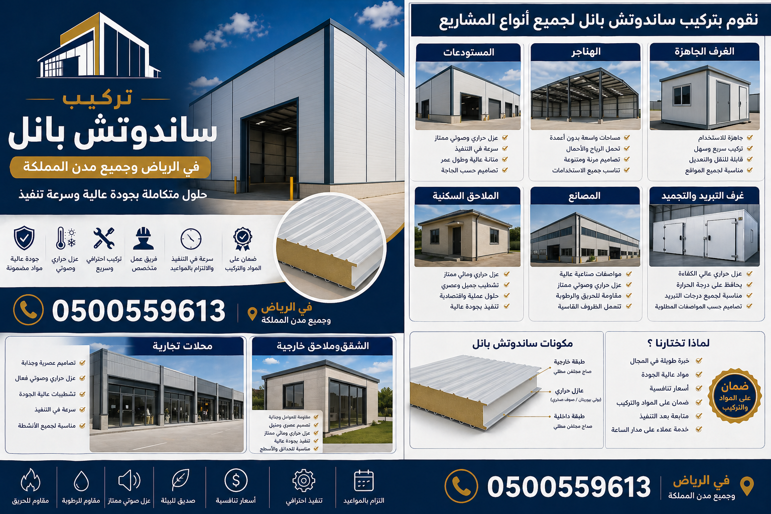 نقدم لكم أفضل حلول تركيب ألواح الساندوتش بانل في الرياض بأسعار مناسبة وجودة مضمونة تناسب المشاريع الحكومية والخاصة 0500559613